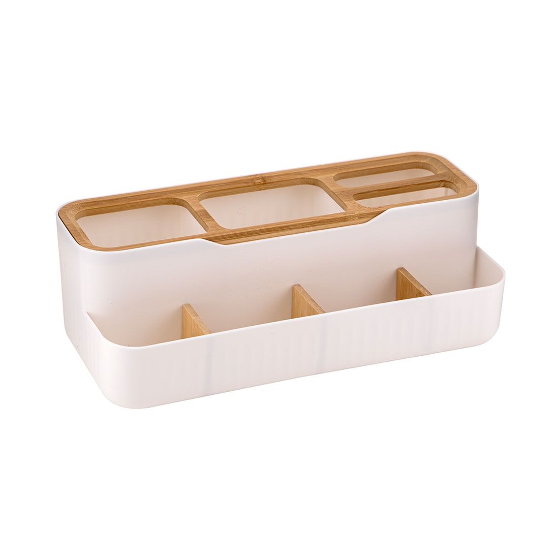 Organizador Cepillo De Dientes Plástico Y Bambú 30x13.5x10cm
