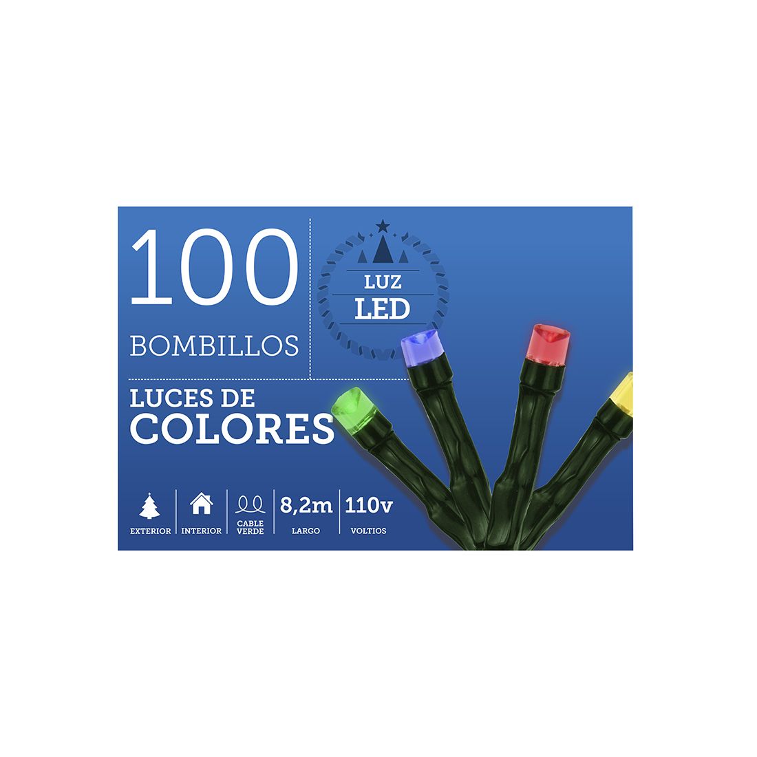 Luces Navidad Led Colores 8.2m 100 Luces