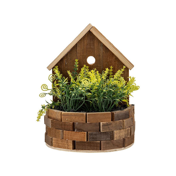 Planta Decorativa Casita Plástico Y Mdf 21x27x14cm