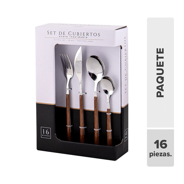 Cubiertos Imitación Madera Acero Inoxidable 16pcs