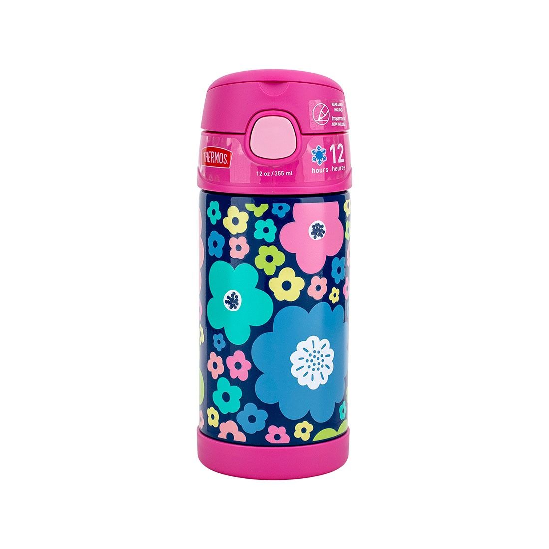 Botella Con Pajilla Flores Insulado Thermos 12oz