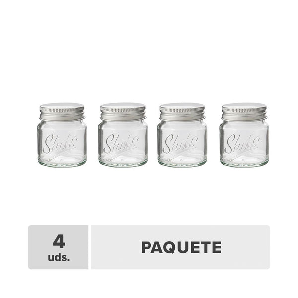 Frasco Mini Tapa Plateado Vidrio 60ml 4unds