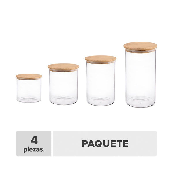 Frascos Con Tapa Bambú Vidrio 4pcs