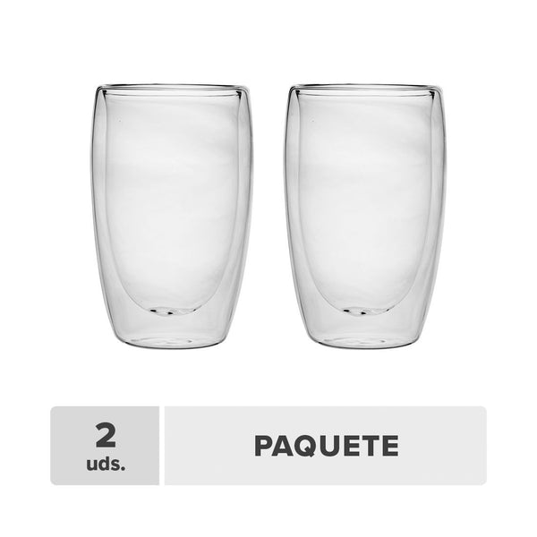 Vaso Doble Pared Vidrio Borosilicato 15.2oz 2unds