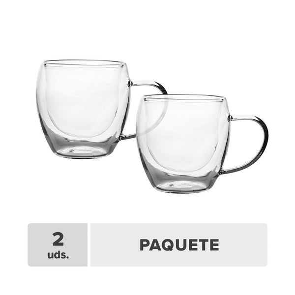 Taza Doble Pared Vidrio Borosilicato 251ml 2unds