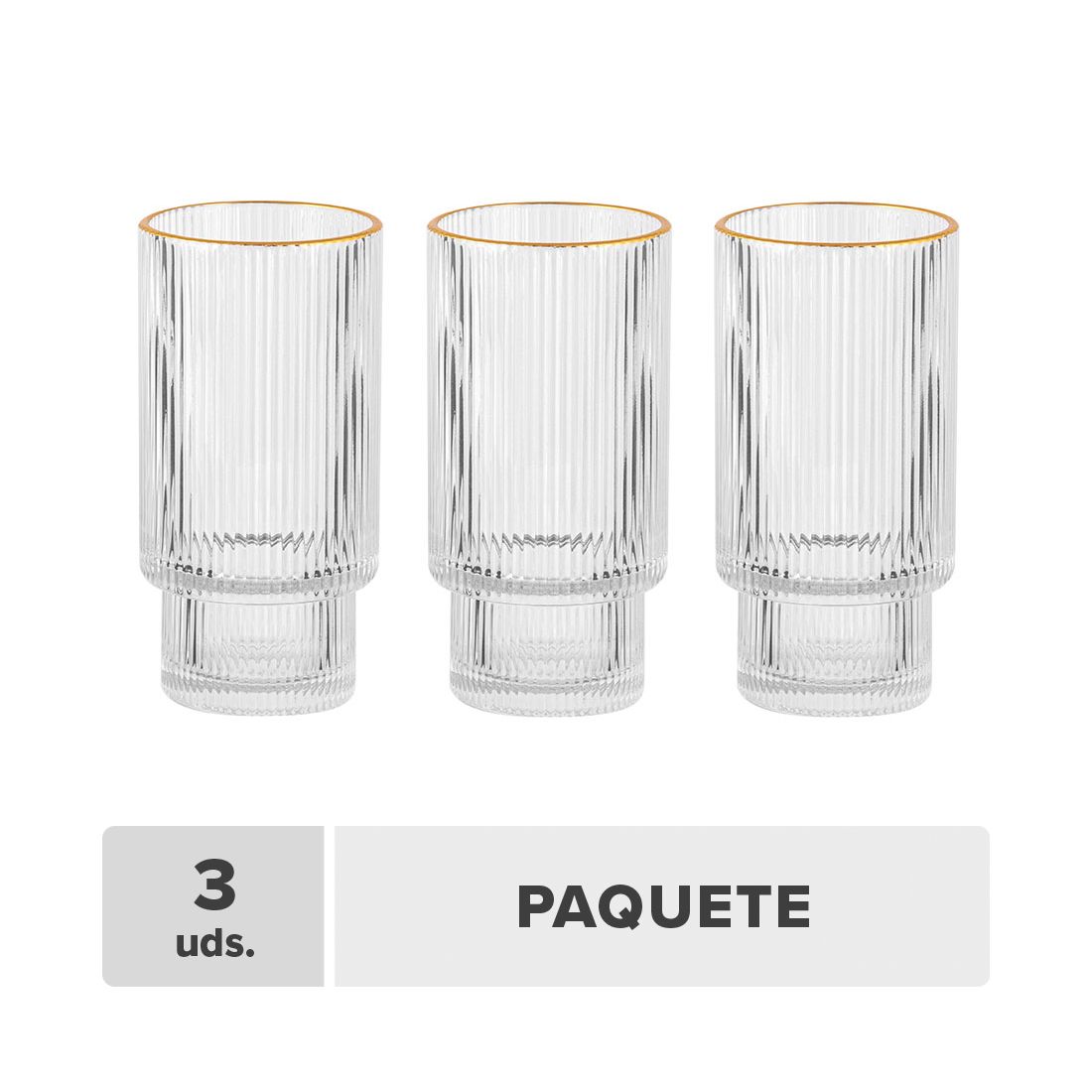 Vaso Borde Dorado Vidrio 10oz 3unds