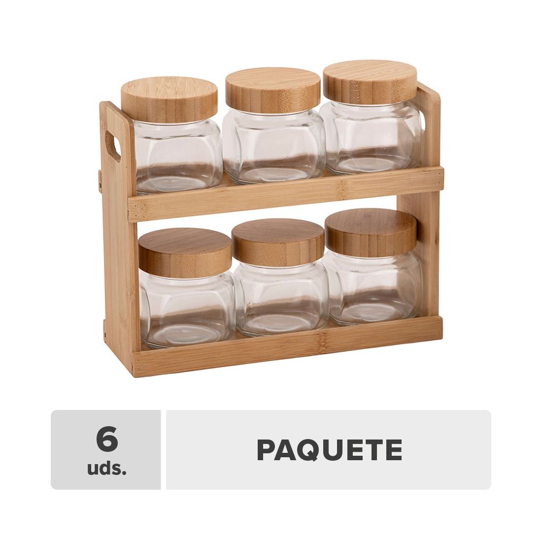 Frasco Con Tapa Vidrio Y Bambú 300ml 6unds