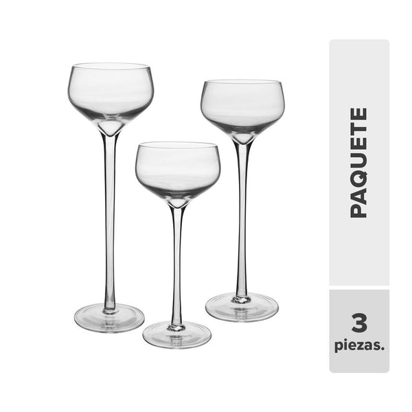 Candelabro Redondo Vidrio 20-23-26cm 3pcs
