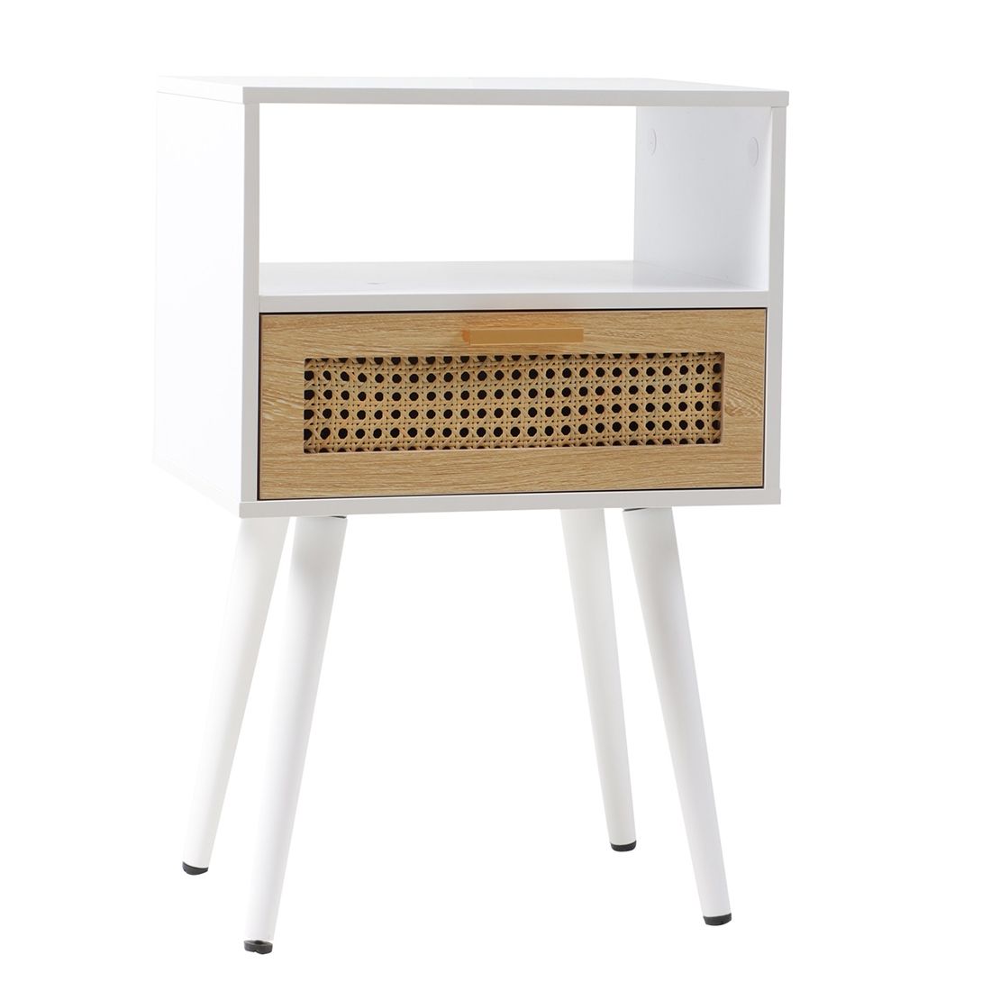 Mesa Noche 1 Gaveta Blanca Mdf Y Ratán 40x30x60cm