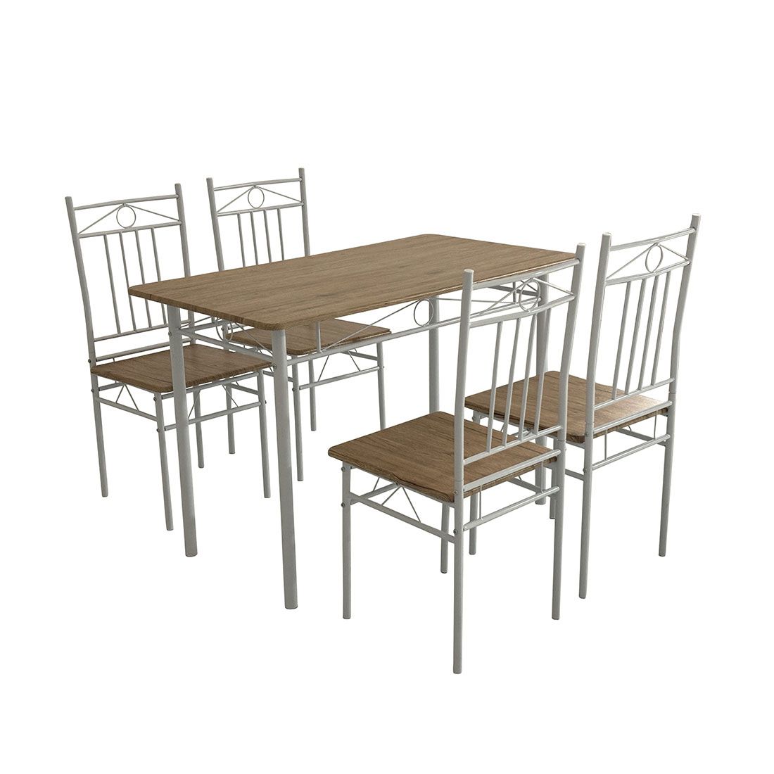 Set Comedor 4 Personas Beige Metal Y Melamina 40x40x90cm