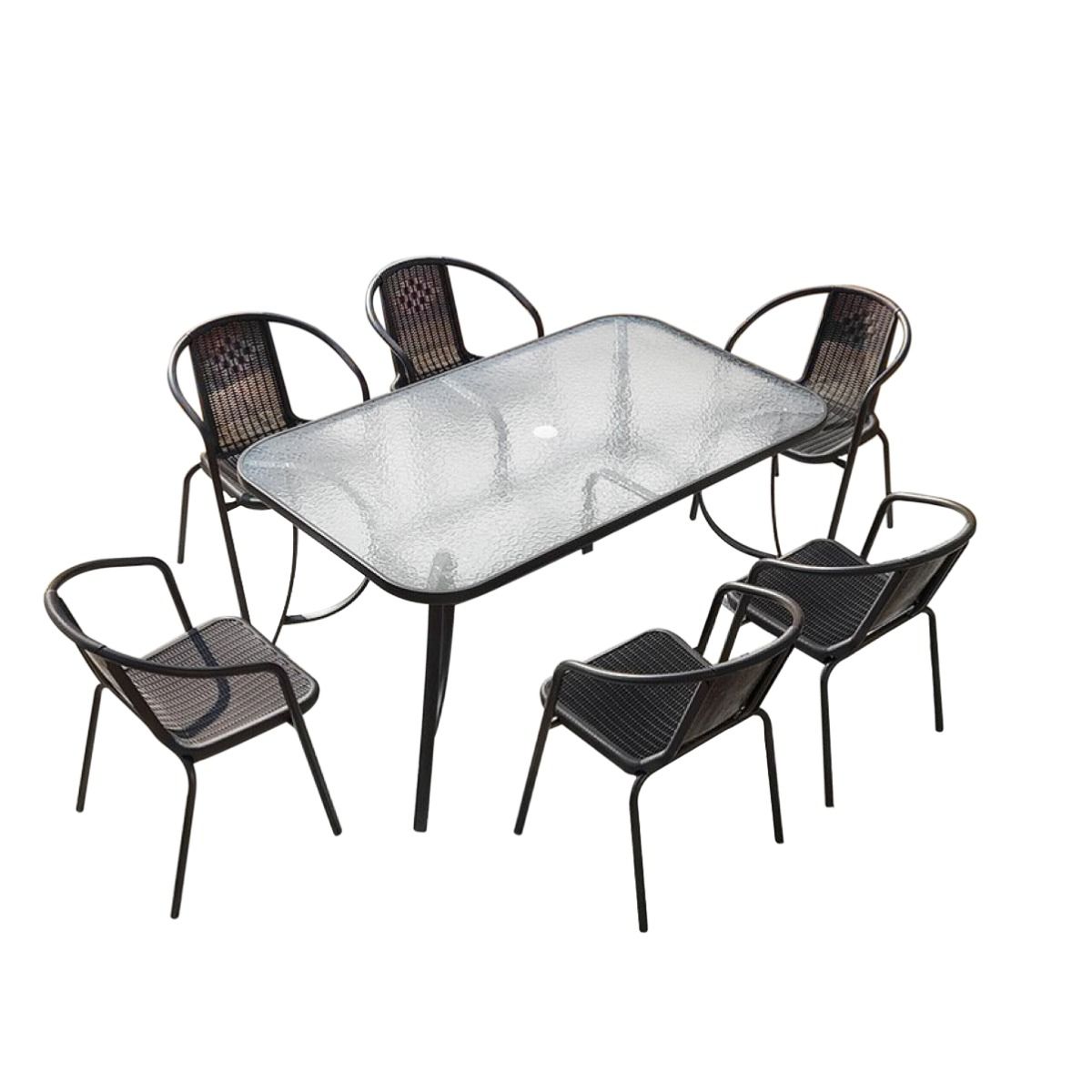 Set Jardín Comedor 6 Personas Vidrio Y Ratán 150x90x72cm