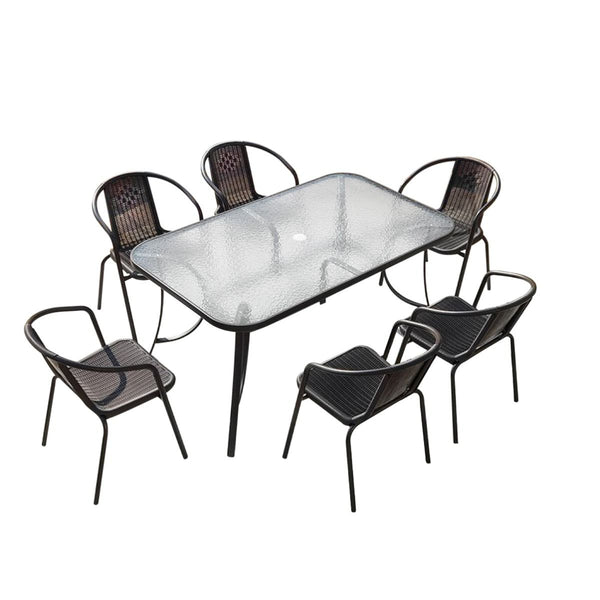 Set Jardín Comedor 6 Personas Vidrio Y Ratán 150x90x72cm