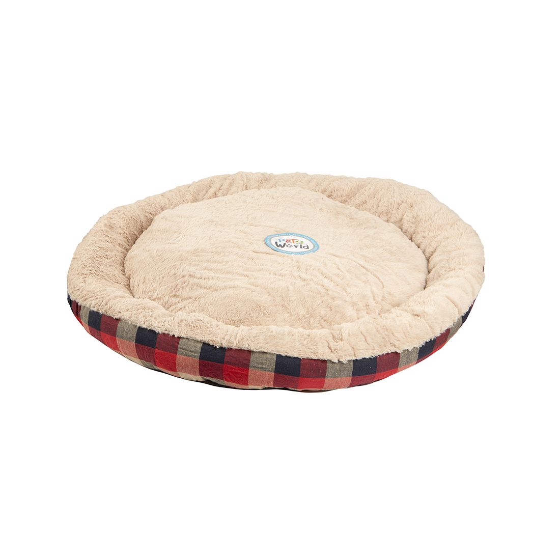 Cama Mascota Circular Cuadros Poliéster 90cm