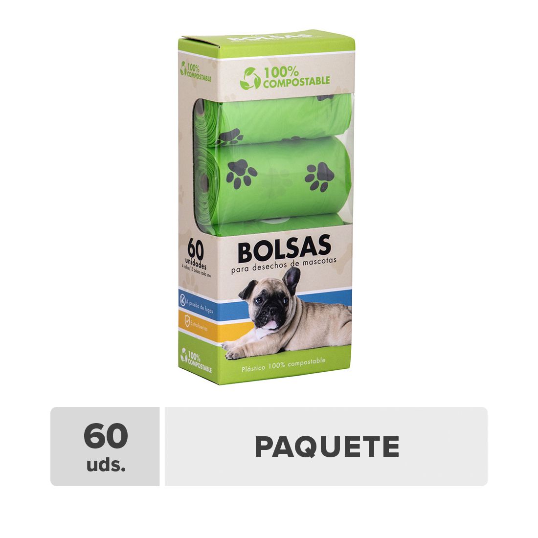 Bolsa Desecho Mascota Plástico Compostable 22x23cm 60unds