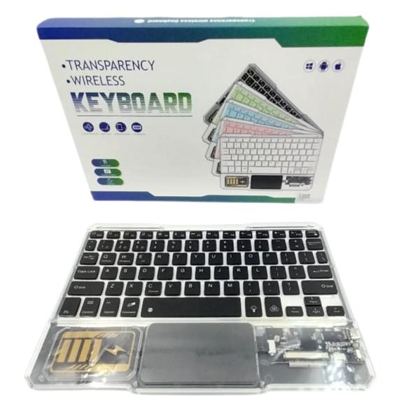 Teclado Inalambrico Transparente Con Mouse Tactil 10" Negro