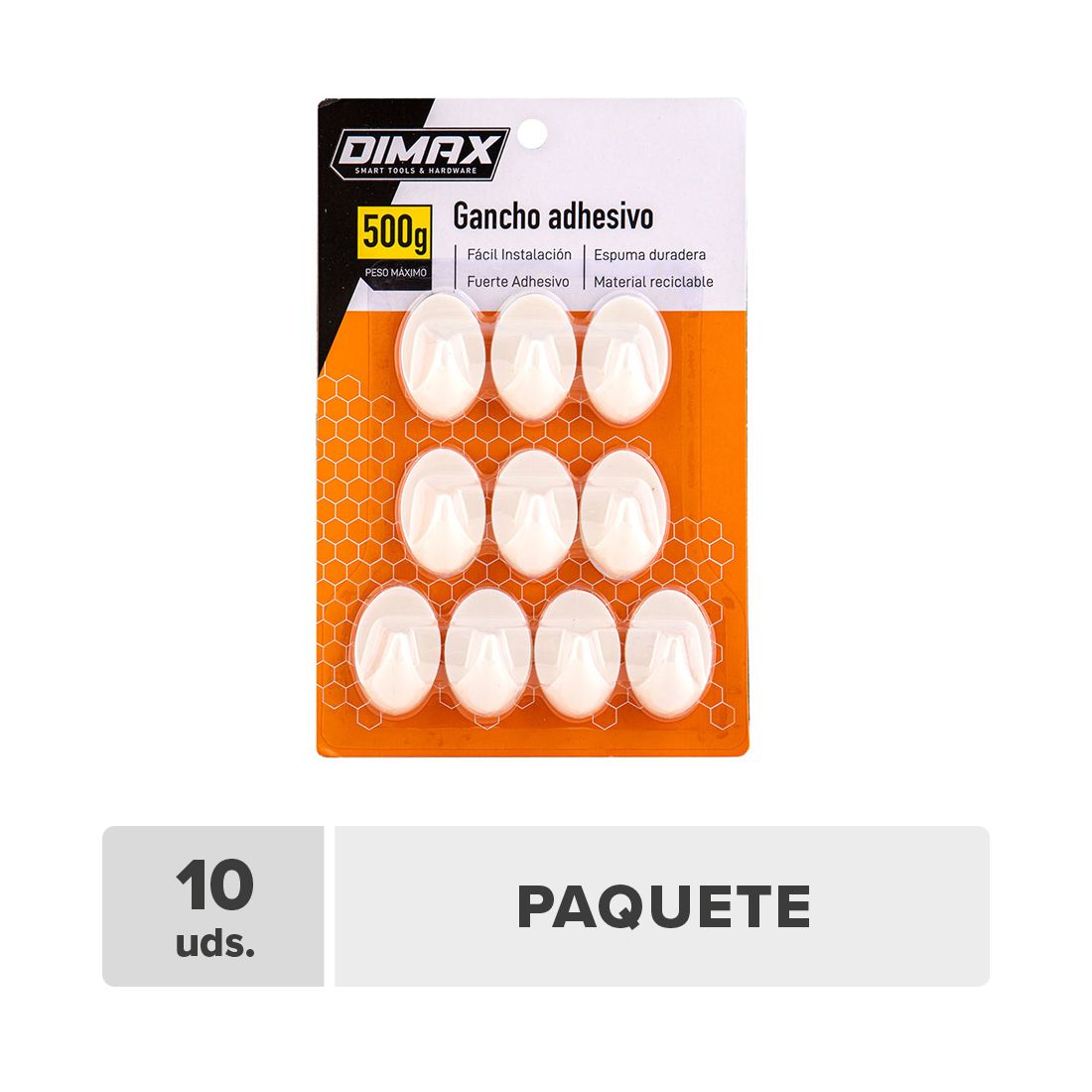 Gancho Adhesivo Plástico Dmax Max 500g 10unds