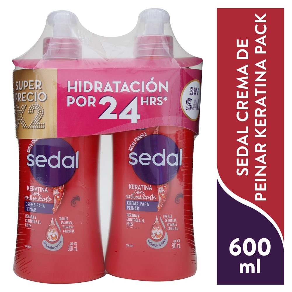 Crema Para Peinar Sedal Keratina 2 Pack - 600 Ml