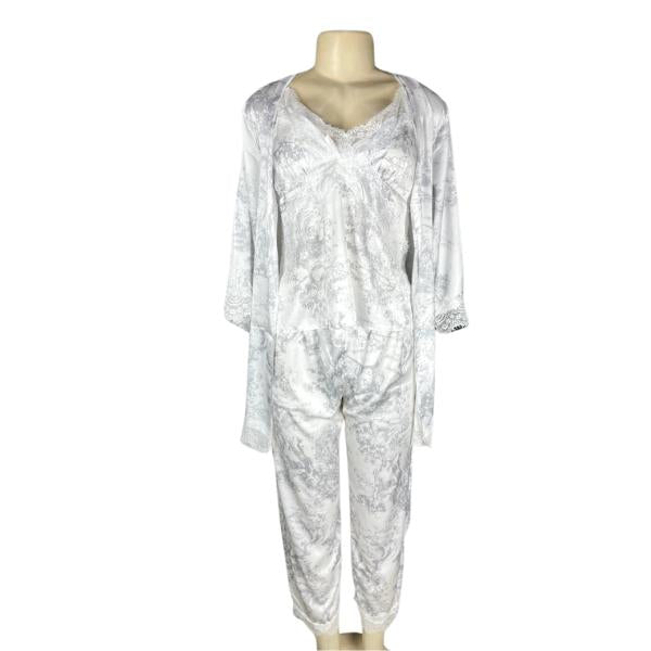 Pijama - Conjunto Blusa Pantalón Y Bata - Estampado Blanco L