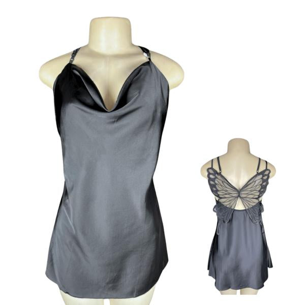 Pijama - Bata Corta Con Mariposa En Espalda - Negro S