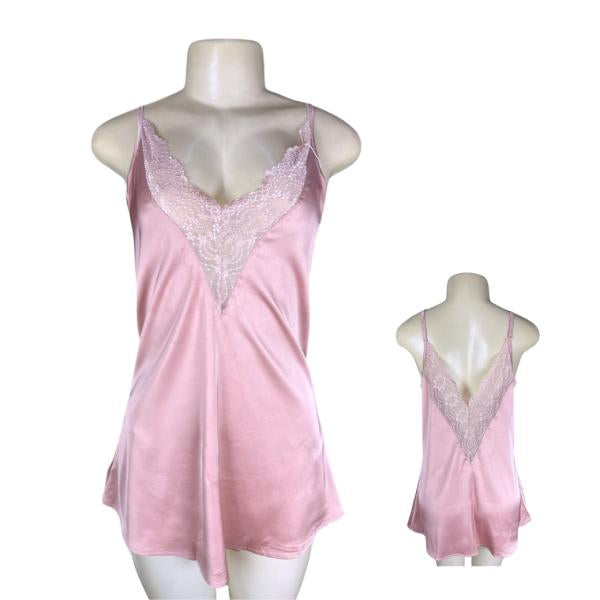 Pijama - Bata Lisa Con Detalle De Encaje - Palo Rosa S