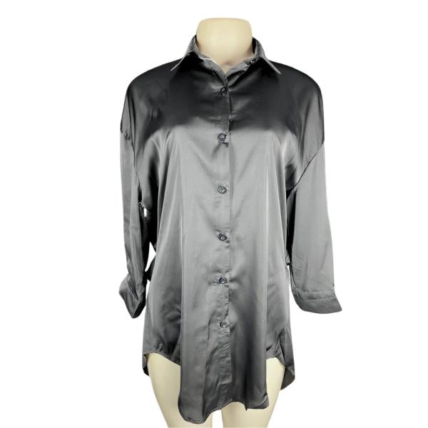 Pijama - Blusón/Camisa Lisa Manga Larga De Botones - Negro S