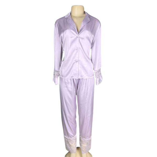 Pijama - Conjunto Camisera Pantalón Con Detalles De Encaje- Lila S