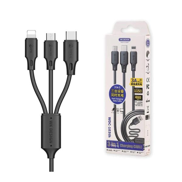 Cable Usb Micro Tipo C Lightning Modelo Wdc-103Th Wekome Negro