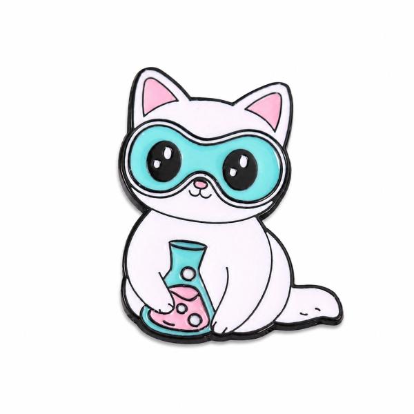 Pin Metalico De Gato Blanco Cientifico