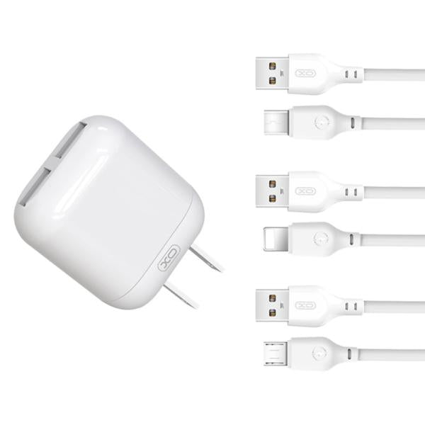 Cargador Completo 2 Usb A Lightninh 12W 2.4A Modelo L78 Xo Blanco
