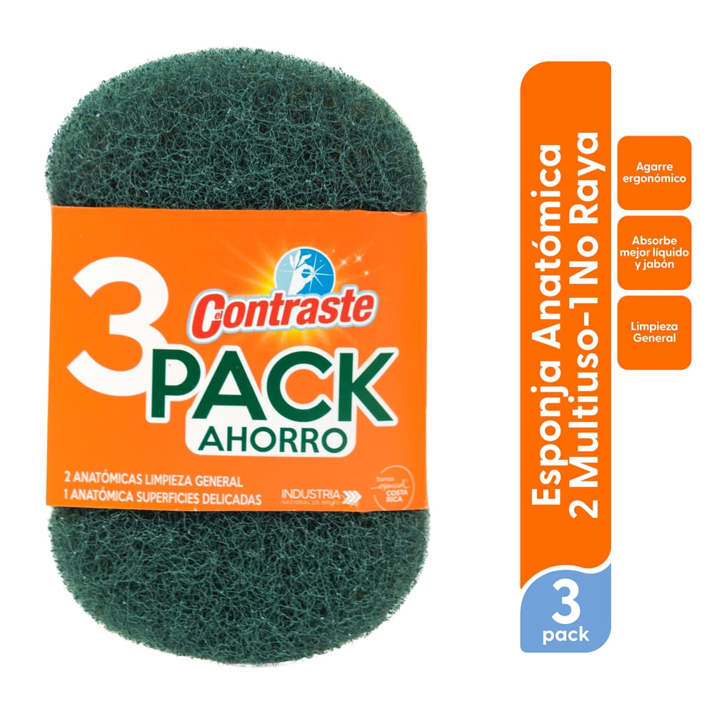 Esponja El Contraste Anatómica 2 Multiuso Y 1 No Rayas - 3 Pack