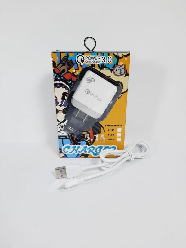 Cargador Cubo Casa 5.1A 1 Usb + Cables Usb Micro V8 Ybs Y1 Color