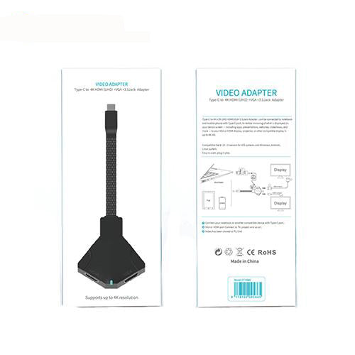 CABLE ADAPTADOR USB TIPO C A HDMI+VGA HEMBRA +JACK 3.5MM OTN-9586 ONTEN