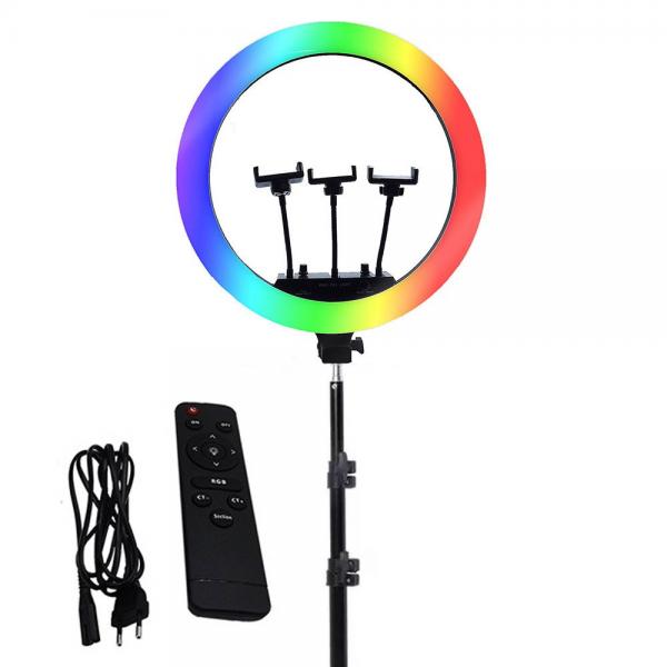 ARO DE LUZ 45CM DE Colores RGB CON Holder MJ45 Para Tripode CON Control Y Conector USB Tamaño + Tripode DE 2.1 MTS