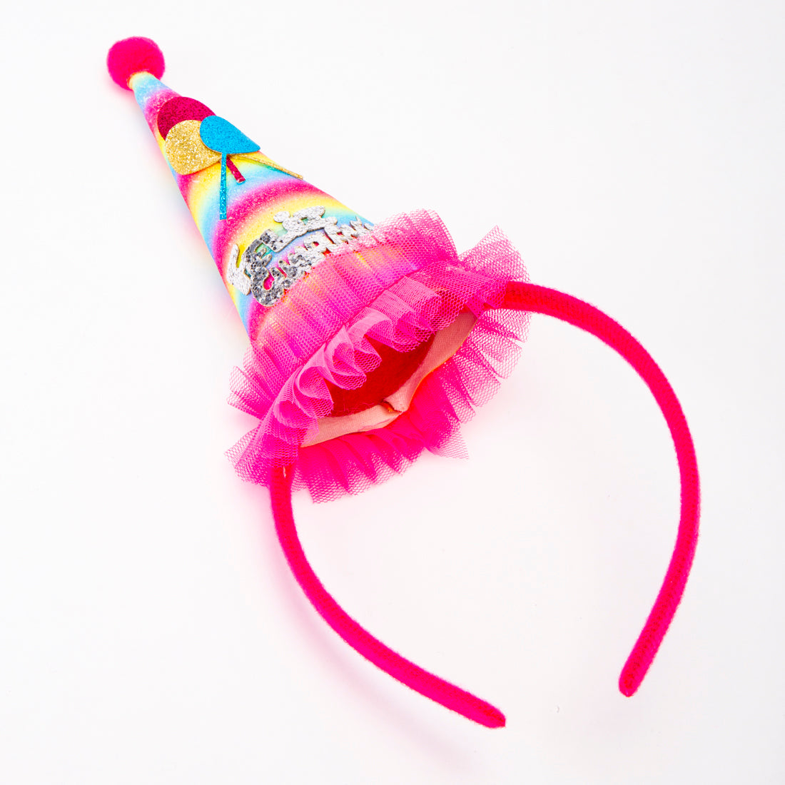 Diadema Tela Gorro Feliz Cumpleaños Fucsia