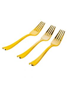 Tenedor Plástico Liso 18.5cm 12und Dorado