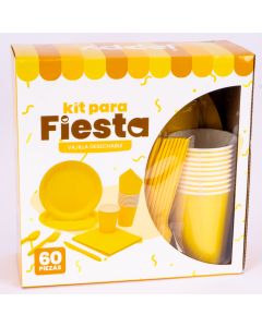 Vajilla Cartón Desechable Lisa 60pzas Amarillo Y Blanco