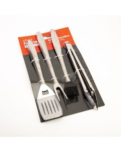 Utensilio Metalico Para BBQ 40cm 4pzas Plateado Surtido