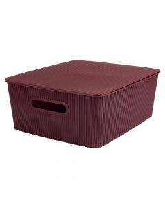 Caja Organizadora Plástica Relieve Rayas Con Tapa 36x30x13.7cm Vino