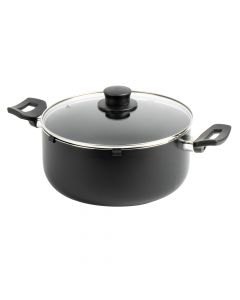 Olla Aluminio Con Tapa Vidrio Antiadherente Mango 24cm Negro
