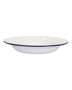 Plato Loza Hondo Liso 22cm Blanco Y Azul