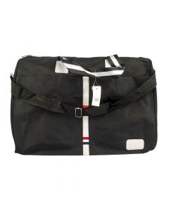 Bolso Tela Con Detalle Franja Negro Y Gris