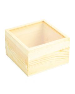Caja Madera Lisa Con Acrílico 12x12x7.5cm