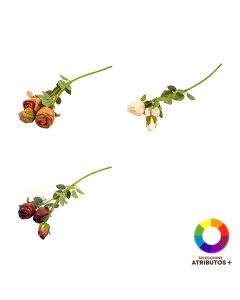 Rosa Artificial 3 Flores Hojas