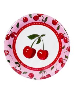 Plato Carton Estampado Cerezas 8und 9pulg