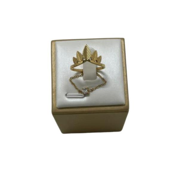 Anillo De Acero Diseño Plumas Dorado