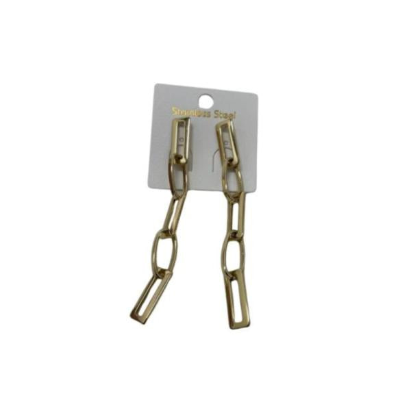 Aretes De Acero Diseño Cadena Dorado