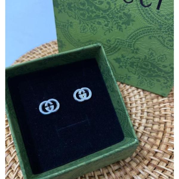 Aretes De Acero Plateados Gucci Diseño Piedras