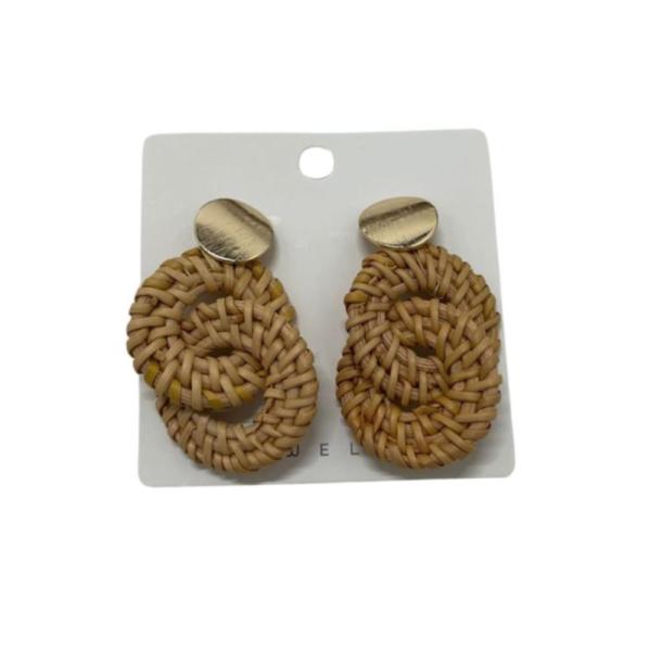 Aretes Mimbre Diseño Doble Circulo Beige