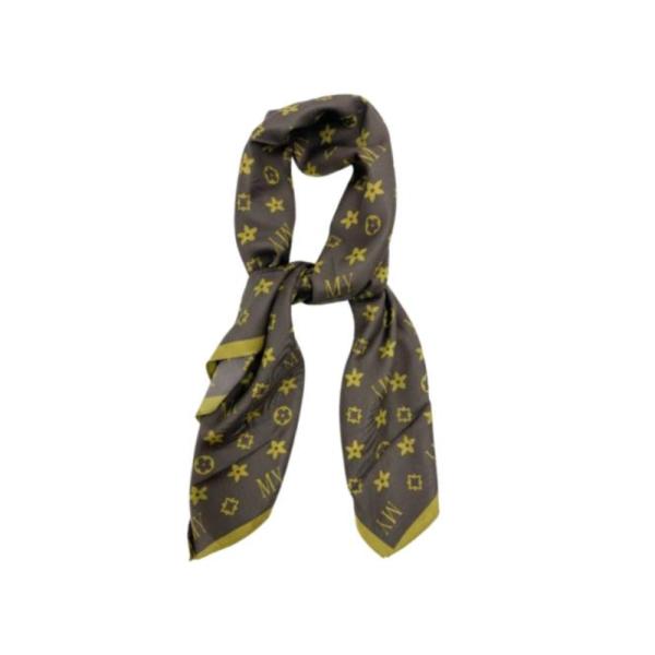 BANDANA 90x90 CON ESTAMPADO ESTRELLLAS Y FLORES CAFE