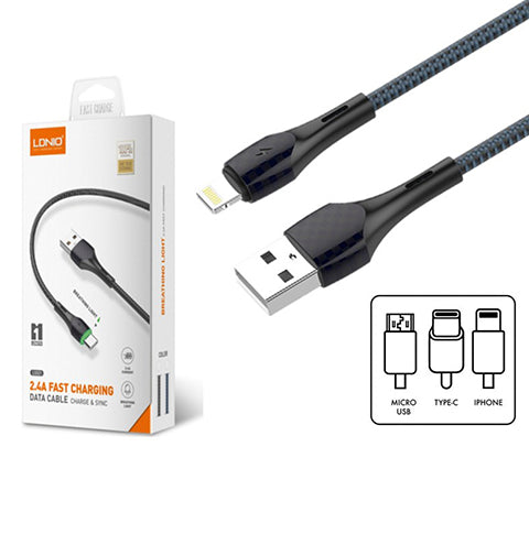 CABLE USB LIGHTNING LS522 LDNIO NEGRO
